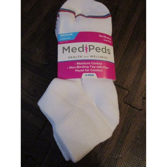 Medi-Peds Ladies Diabetic Socks Fits Shoe Size 6-10 Nonbinding Low Cut White - Picture 1 of 4